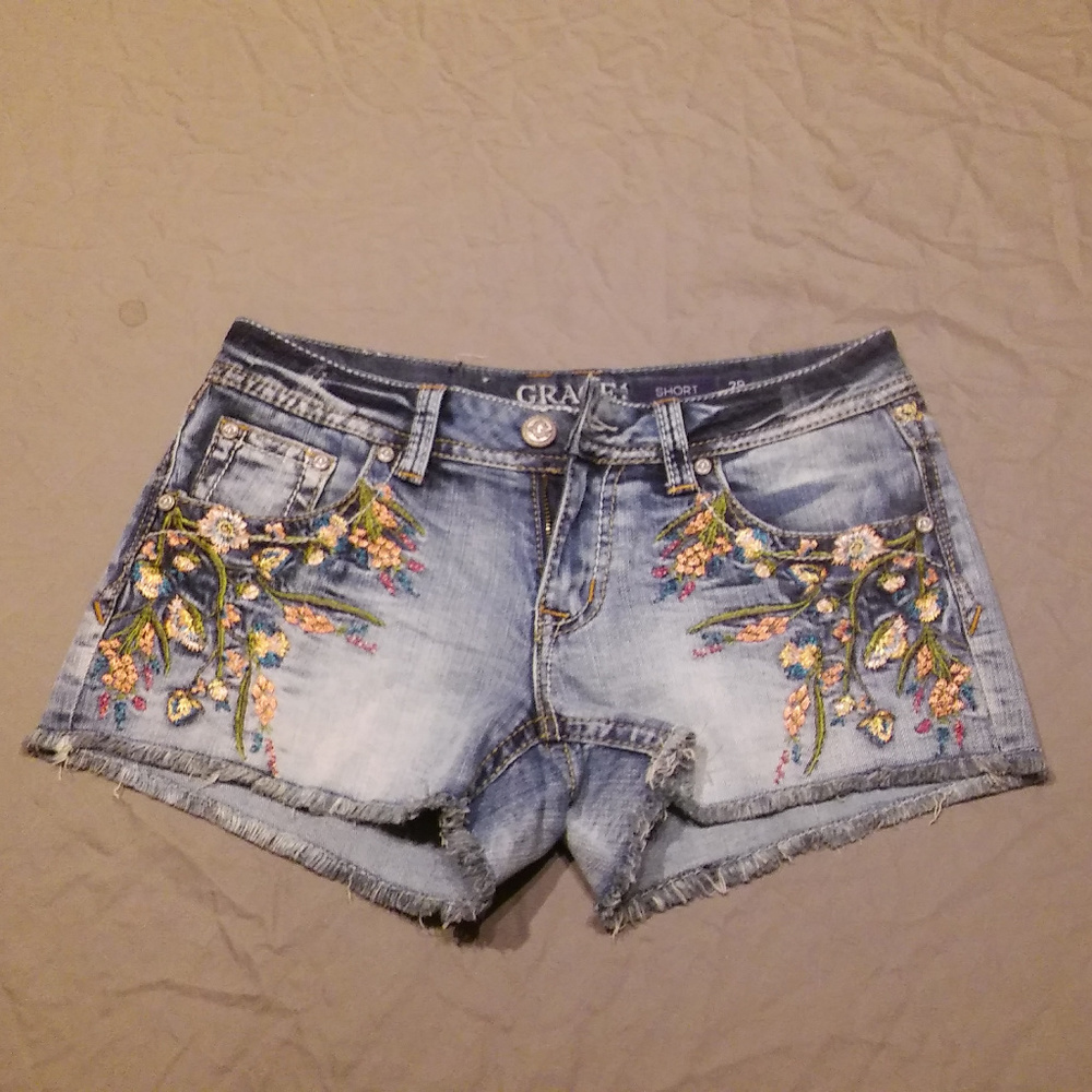 Grace In LA Embroidered Denim Shorts